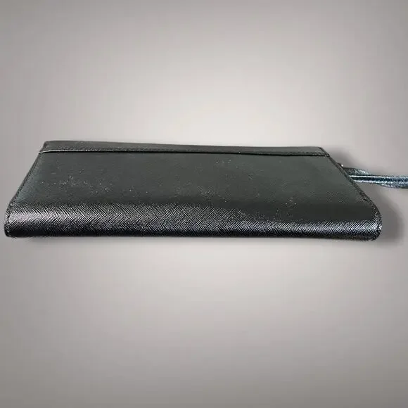 Like New TORY BURCH Black Saffiano Leather Robinson Envelope Wristlet Clutch - Picture 5 of 14